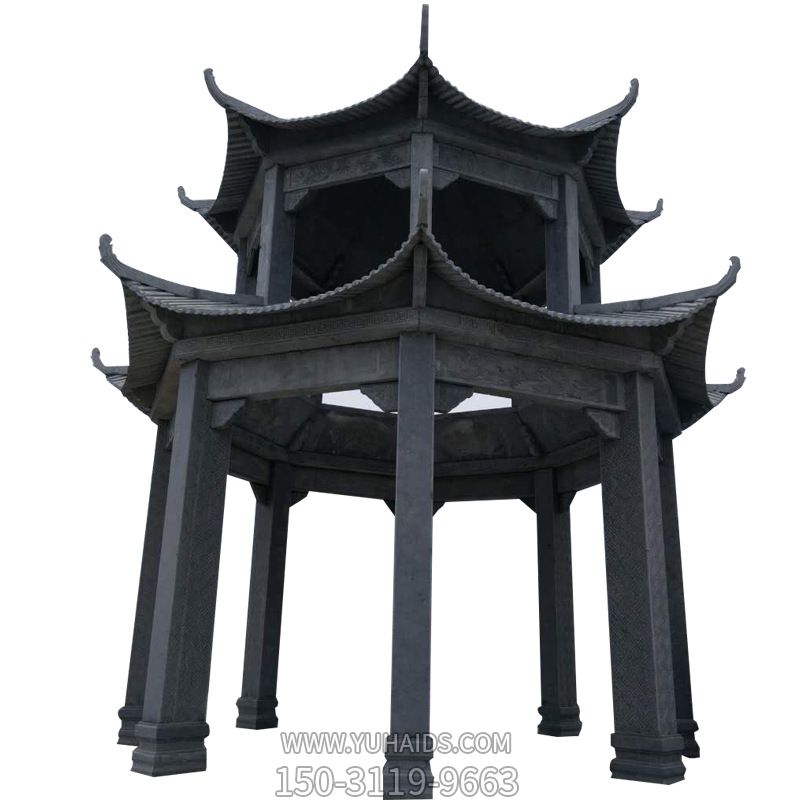 大型仿古青石多角寺廟景觀(guān)涼亭雕塑