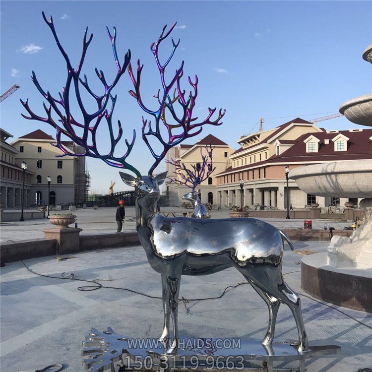 戶(hù)外鏡面不銹鋼梅花鹿雕塑園林景觀(guān)金屬抽象動(dòng)物景觀(guān)