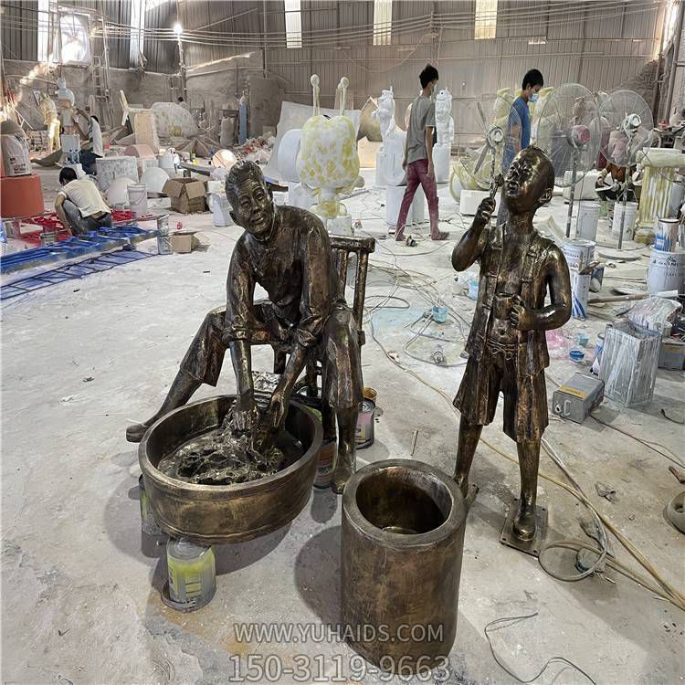 街道銅雕戶(hù)外情景小品洗衣服吹泡泡的人物景觀(guān)擺件雕塑