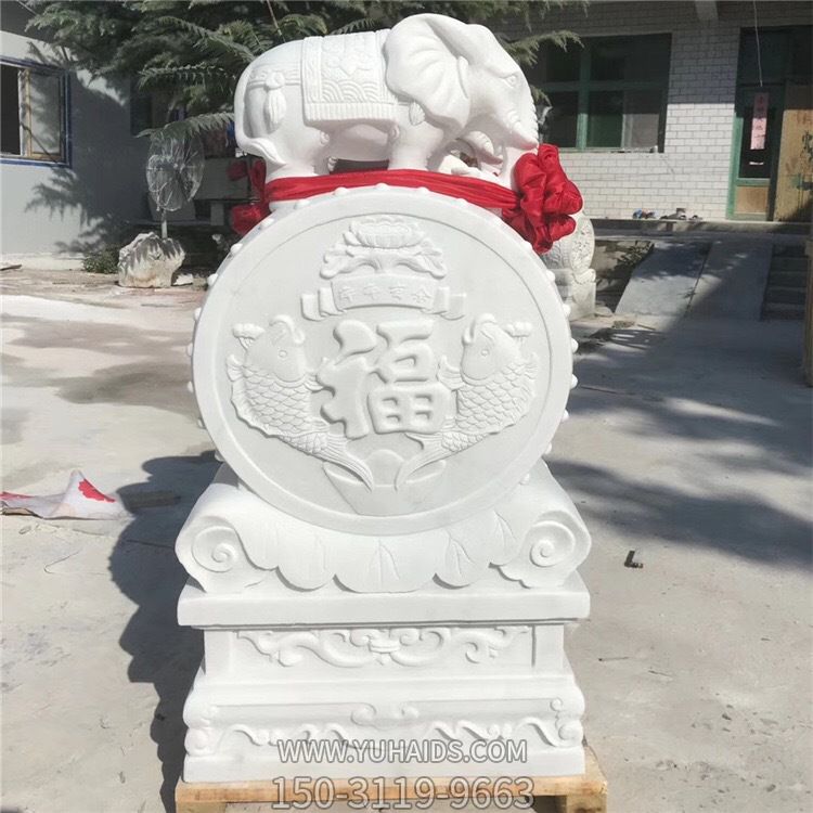 石雕抱鼓石一對小象漢白玉別墅門(mén)口仿古門(mén)墩雕塑