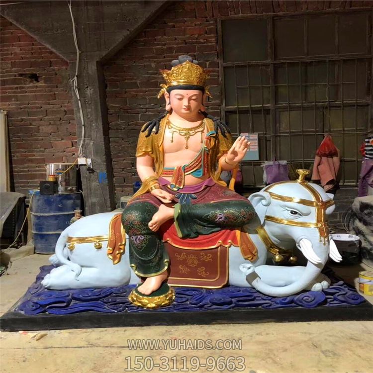 玻璃鋼樹(shù)脂彩繪寺廟菩薩文殊普賢雕塑