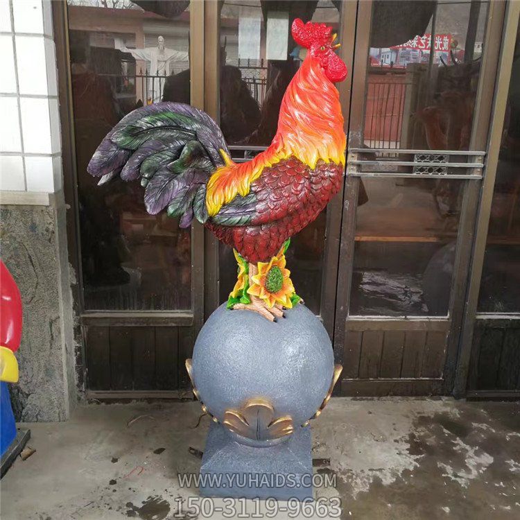 庭院玻璃鋼彩繪家禽景觀(guān)公雞雕塑