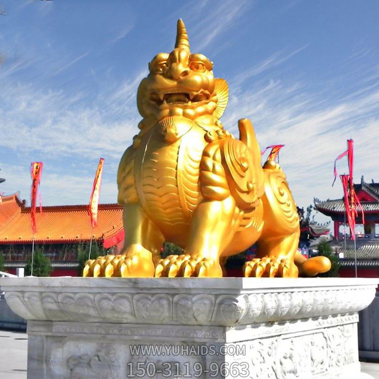戶(hù)外廣場(chǎng)大象神獸景觀(guān)不銹鋼噴金烤漆貔貅雕塑