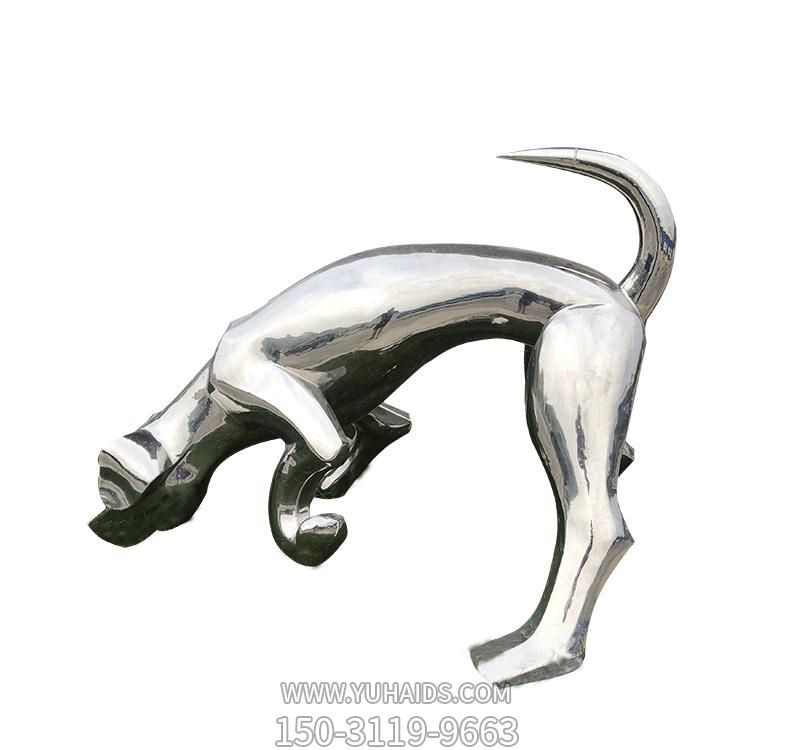 景區創(chuàng )意不銹鋼鏡面抽象狗雕塑