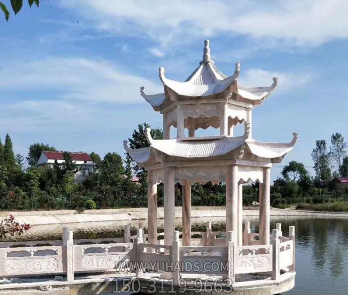 園林湖邊觀(guān)景涼亭大理石二層石雕雕塑
