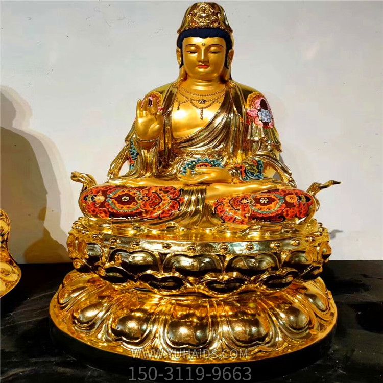 宗教廟宇不銹鋼噴金烤漆創(chuàng )意神佛三圣雕塑