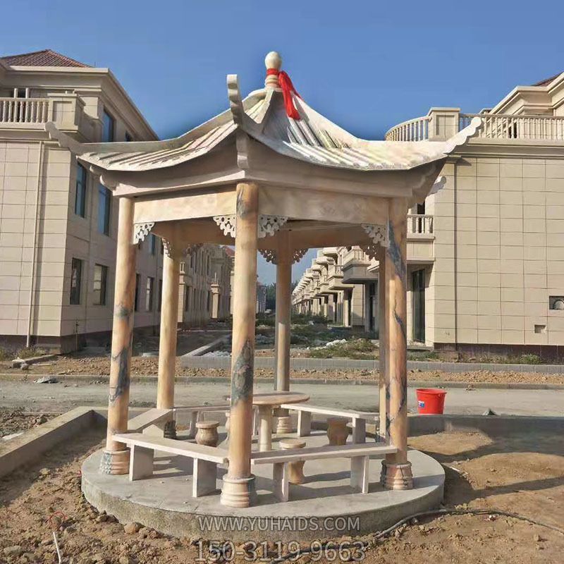 園林景觀(guān)花崗巖六角仿古建休閑涼亭雕塑