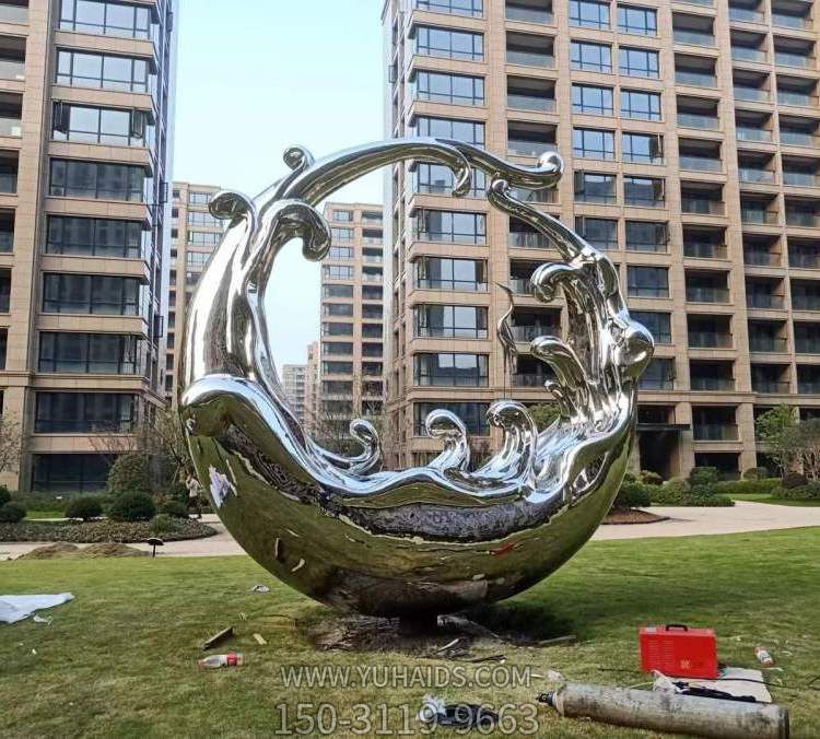 不銹鋼大型月亮圓環(huán)鏤空球金屬魚(yú)浪花校園廣場(chǎng)戶(hù)外景觀(guān)雕塑