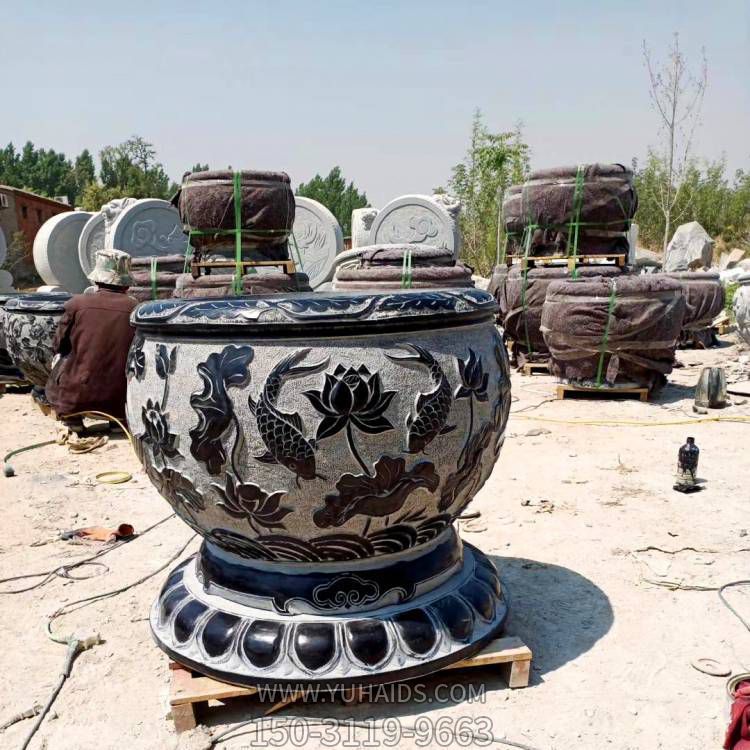 石雕魚(yú)缸青石花盆仿古圓形荷花缸流水魚(yú)缸戶(hù)外擺件雕塑