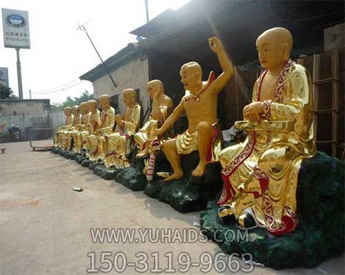 十八羅漢雕塑-景區大型景觀(guān)玻璃鋼彩繪十八羅漢雕塑