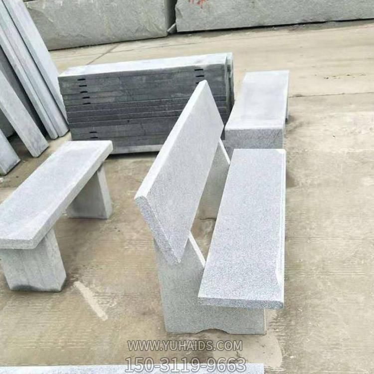 公園戶(hù)外擺放天然花崗巖長(cháng)形靠背休閑石凳雕塑