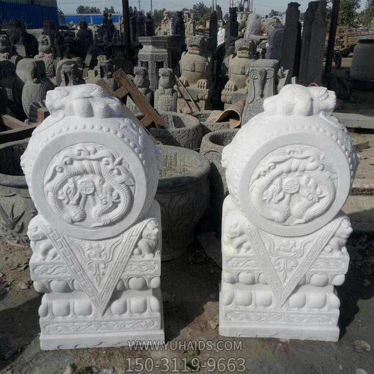 石雕門(mén)墩一對漢白玉抱鼓石別墅門(mén)口擺件雕塑