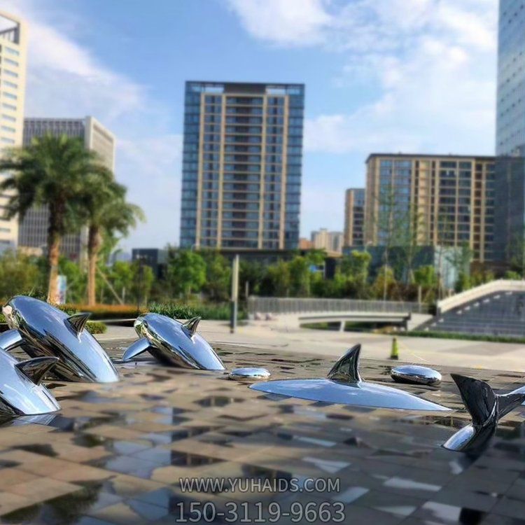 不銹鋼鏡面抽象園林景觀(guān)海豚擺件雕塑