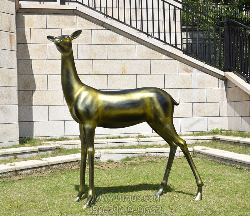 別墅小區不銹鋼仿銅大型動(dòng)物景觀(guān)鹿雕塑