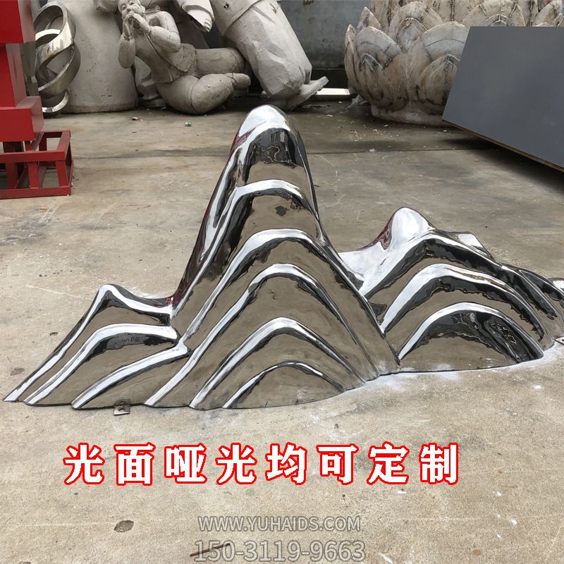 亮面現代藝術(shù)水景抽象亮面金屬不銹鋼假山雕塑