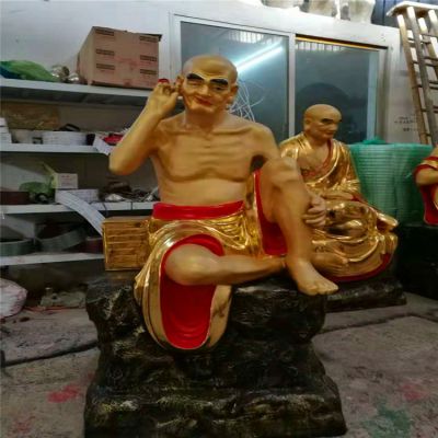 光膀子的寺廟景觀(guān)玻璃鋼彩繪十八羅漢雕塑