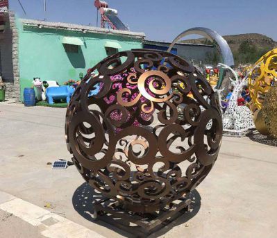 公園戶(hù)外創(chuàng  )意銅鑄鏤空球雕塑