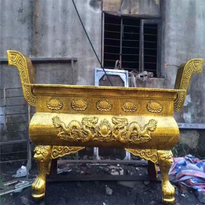 道教長(cháng)形露天漆金燒香仿古鼎香爐