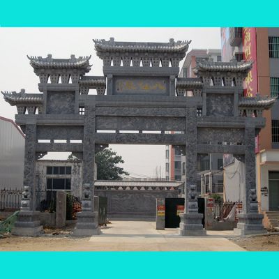 石雕牌坊小區廣場(chǎng)門(mén)口裝飾天然石材牌樓可定制