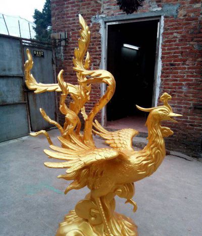 公園景區大型銅雕貼金鳳凰景觀(guān)