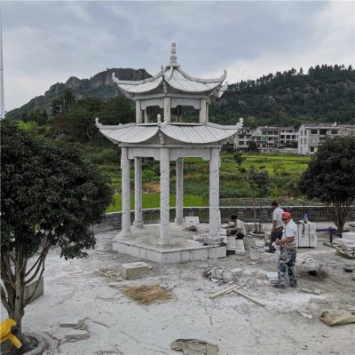 石雕涼亭，雙層六柱石亭子