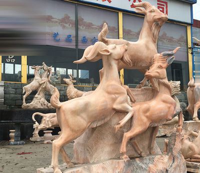公園景區創(chuàng  )意晚霞紅石雕三羊開(kāi)泰雕塑