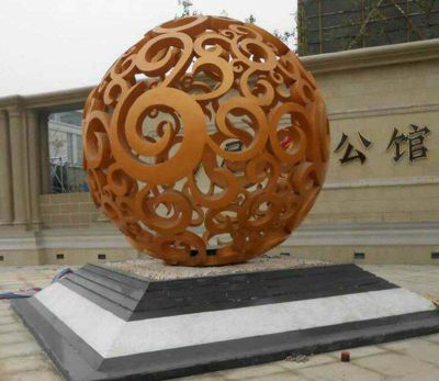 別墅公館創(chuàng  )意噴漆鏤空球雕塑