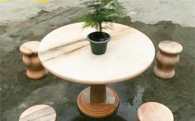 別墅家用晚霞紅石雕桌凳景觀(guān)擺件小品