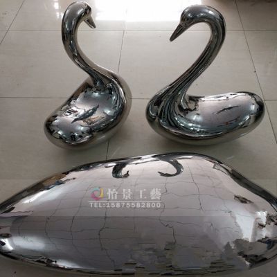 室內商廈不銹鋼鏡面白鋼抽象創(chuàng  )意個(gè)性天鵝雕塑