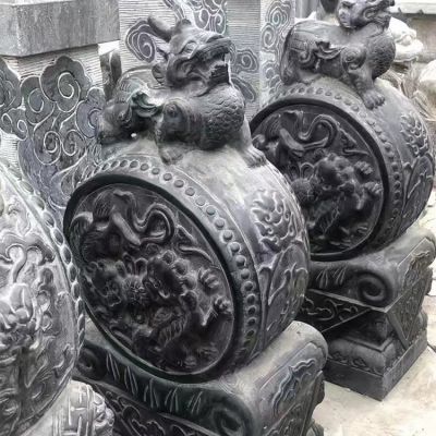 庭院門(mén)口門(mén)墩一對鎮宅獅子抱鼓石擺件                           