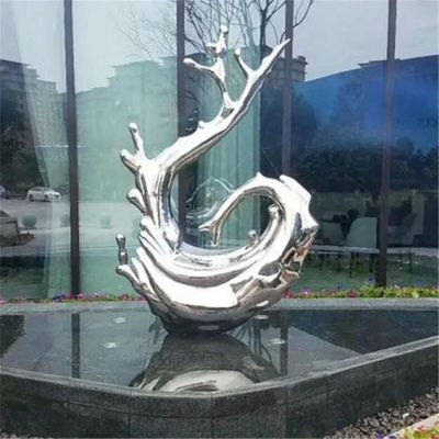 不銹鋼浪花雕塑，園林水景裝飾景觀(guān)擺件