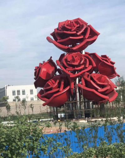 廣場(chǎng)創(chuàng  )意不銹鋼紅色玫瑰花雕塑
