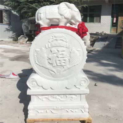 石雕抱鼓石一對小象漢白玉別墅門(mén)口仿古門(mén)墩
