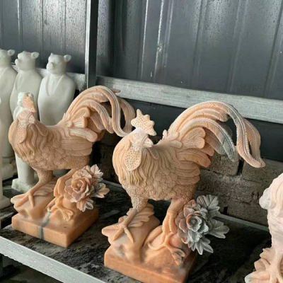 晚霞紅大理石石雕景觀(guān)十二生肖大公雞雕塑