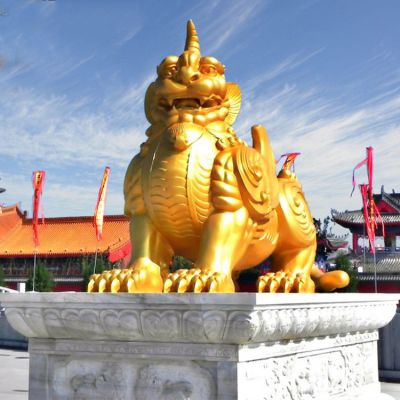 戶(hù)外廣場(chǎng)大象神獸景觀(guān)不銹鋼噴金烤漆貔貅雕塑