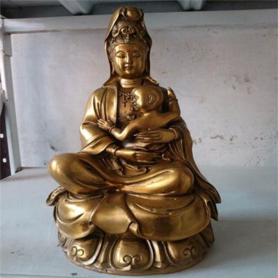 寺廟大型鑄銅噴金烤漆供奉佛像送子觀(guān)音雕塑