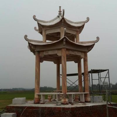 戶(hù)外公園晚霞紅雙層涼亭雕塑