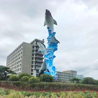玻璃鋼彩繪海豚廣場(chǎng)創(chuàng  )意景觀(guān)標識雕塑