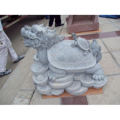 公園里擺放的母子青石石雕創(chuàng  )意龍龜雕塑