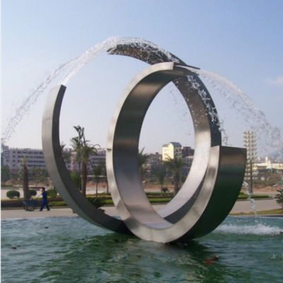 酒店廣場(chǎng)擺放大型不銹鋼抽象半圓噴水景觀(guān)雕塑