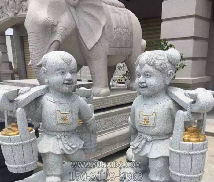別墅創(chuàng )意招財進(jìn)寶石雕福娃雕塑