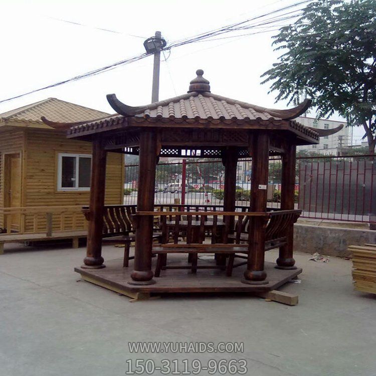 小區公園仿浮木中式長(cháng)廊涼亭擺件雕塑