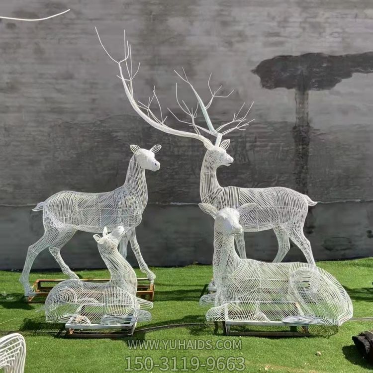 不銹鋼鏤空園林抽象動(dòng)物鹿雕塑
