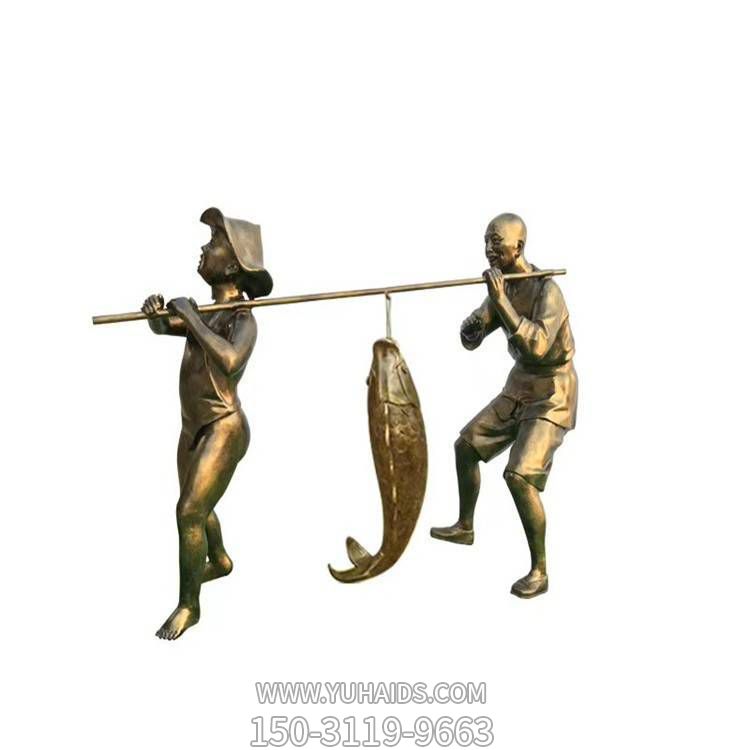 園林戶(hù)外玻璃鋼仿銅魚(yú)文化人物雕塑