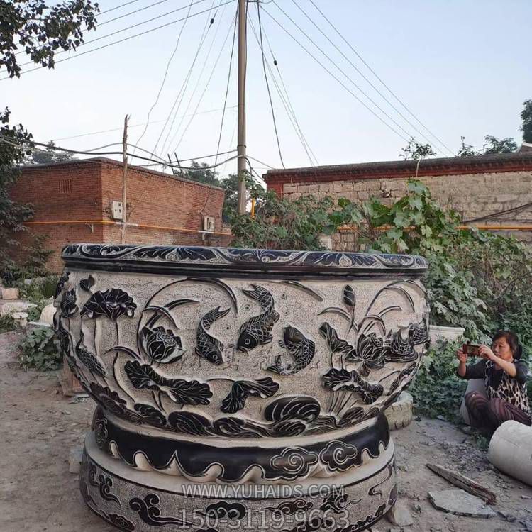 石雕魚(yú)缸花盆戶(hù)外庭院 水缸養魚(yú)池石缸青石仿古老石槽雕塑