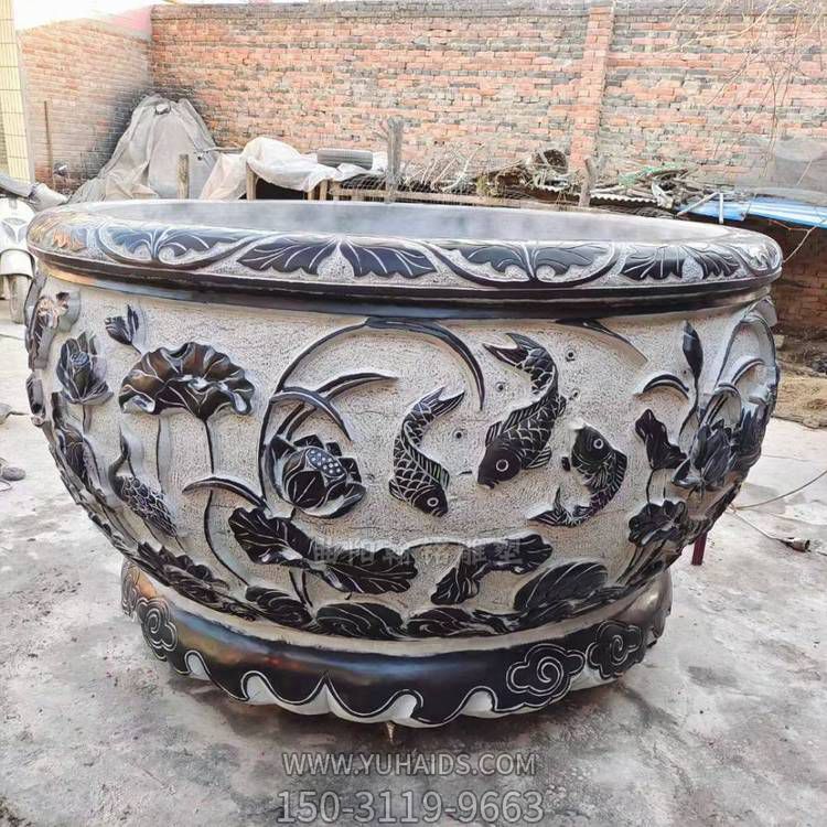 大理石浮雕荷花養魚(yú)缸中式庭院別墅景觀(guān)擺件雕塑