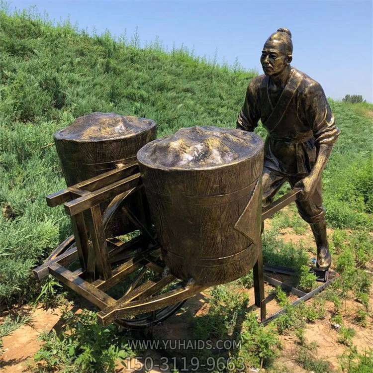 民俗小品玻璃鋼仿銅推推車(chē)人物景觀(guān)雕塑