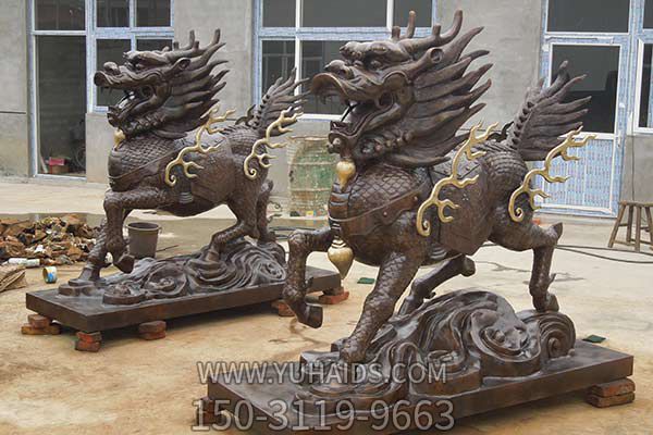 麒麟雕塑-戶(hù)外廣場(chǎng)大型景觀(guān)不銹鋼仿銅麒麟雕塑