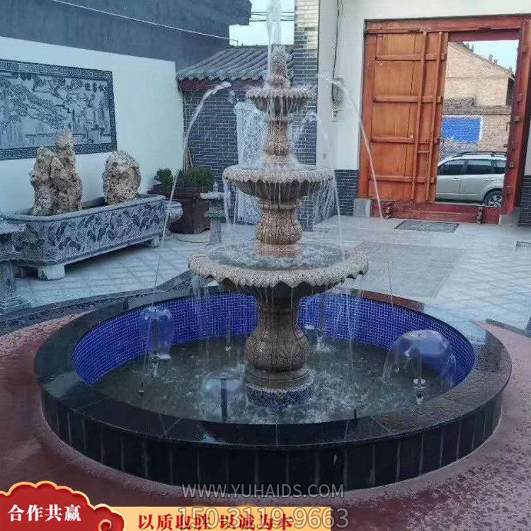 景觀(guān)歐式流水泉擺件公園花崗巖石雕噴泉雕塑