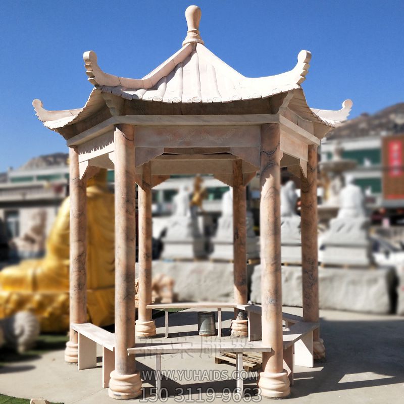 小區廣場(chǎng)擺放花崗巖涼亭休閑座椅雕塑